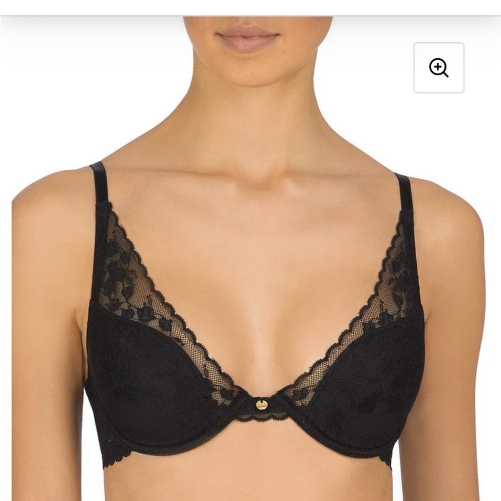 Natori Black Lace Plunge Bra Size 36 C. EUC